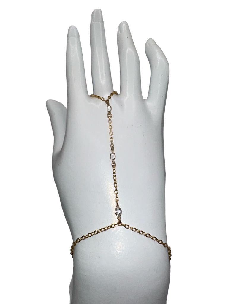 3 WHITE TOPAZ GEMSTONE HAND CHAIN