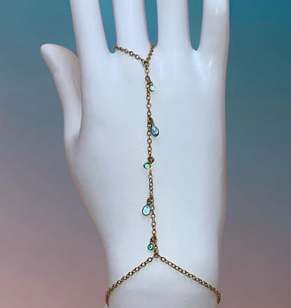 MAYA GREEN EMERALD + BLUE TOPAZ SHAKER HAND CHAIN