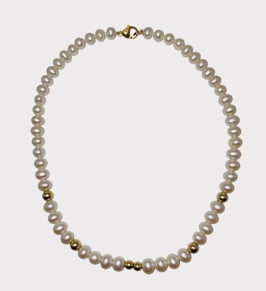 GODDESS PEARL + GOLD BEADED NECKLACE