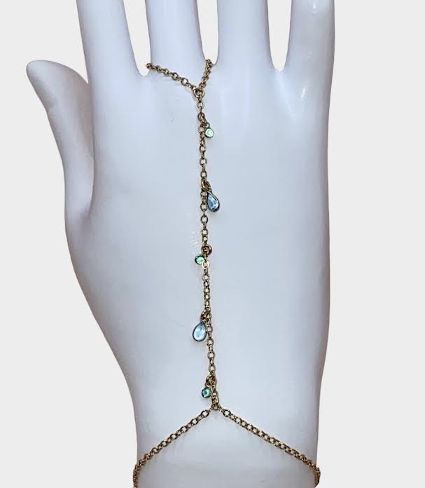 MAYA GREEN EMERALD + BLUE TOPAZ SHAKER HAND CHAIN