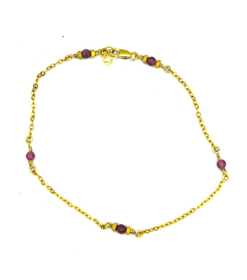 PINK TOURMALINE + GOLD BEAD ANKLET