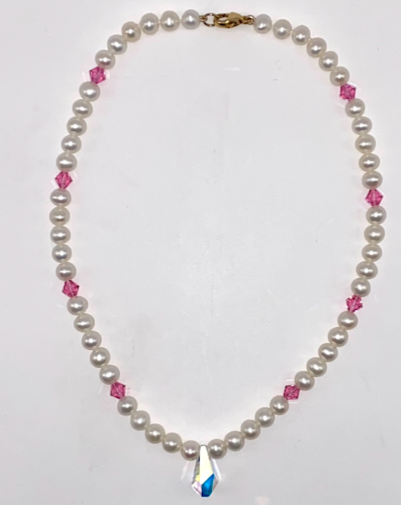 APHRODITE PEARL + PINK CRYSTAL NECKLACE