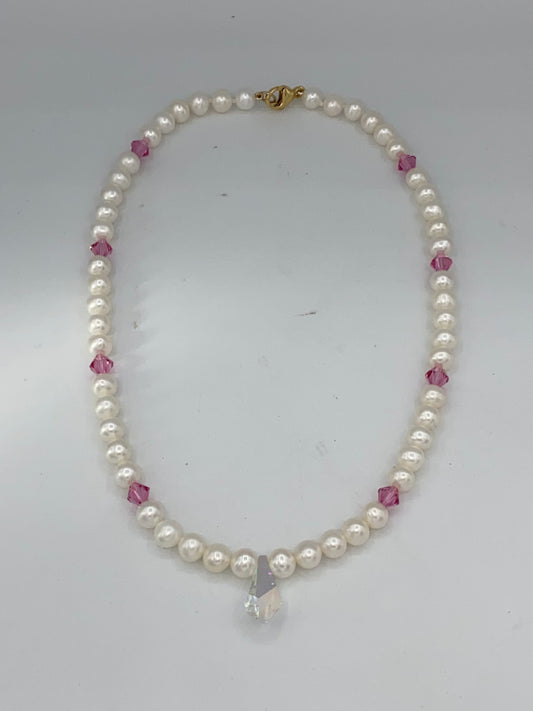 PEARL + PINK CRYSTAL NECKLACE