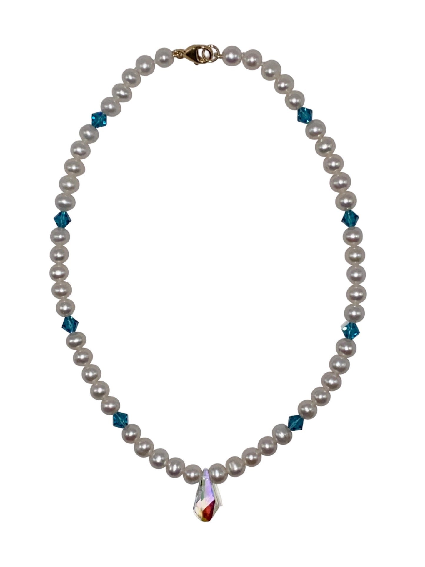 ISIS PEARL + BLUE CRYSTAL NECKLACE